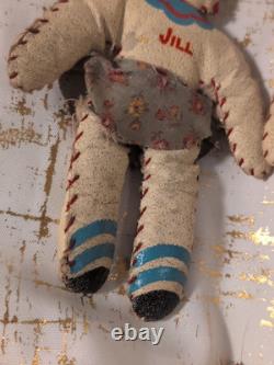 Antique Pair Jack & Jill Oil Cloth Dolls Stuffed Toy 7.5 VTG