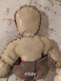 Antique Pair Jack & Jill Oil Cloth Dolls Stuffed Toy 7.5 VTG