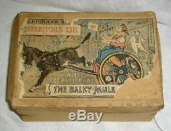 Antique Rare Early Lehmann Balky Mule In Box With Original Paper Instructions