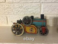 Antique Rare Early Orobr German Tin Litho Working Wind Up Steam Roller