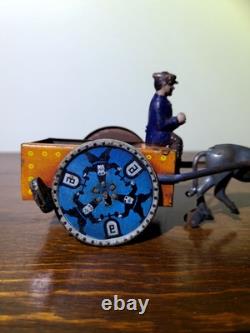 Antique Rare Lehmann Marke Wind Up Man WithCart & Donkey Litho Tin Toy #680 Parts