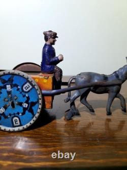 Antique Rare Lehmann Marke Wind Up Man WithCart & Donkey Litho Tin Toy #680 Parts