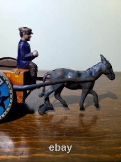 Antique Rare Lehmann Marke Wind Up Man WithCart & Donkey Litho Tin Toy #680 Parts