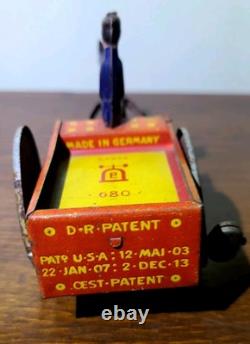 Antique Rare Lehmann Marke Wind Up Man WithCart & Donkey Litho Tin Toy #680 Parts