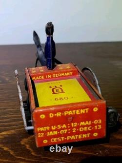Antique Rare Lehmann Marke Wind Up Man WithCart & Donkey Litho Tin Toy #680 Parts