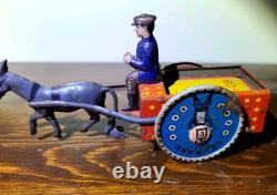 Antique Rare Lehmann Marke Wind Up Man WithCart & Donkey Litho Tin Toy #680 Parts