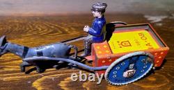 Antique Rare Lehmann Marke Wind Up Man WithCart & Donkey Litho Tin Toy #680 Parts