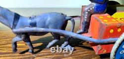 Antique Rare Lehmann Marke Wind Up Man WithCart & Donkey Litho Tin Toy #680 Parts