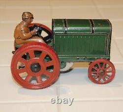 Antique SG Gunthermann Tin Litho Tractor WithDriver 1920's Clock Work Windup