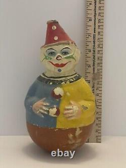 Antique Schoenhut German Paper Mache Roly Poly Toy Clown 8 Tall Early 1900's