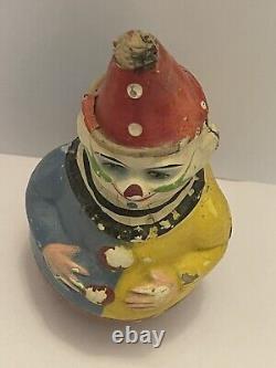 Antique Schoenhut German Paper Mache Roly Poly Toy Clown 8 Tall Early 1900's