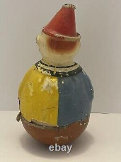 Antique Schoenhut German Paper Mache Roly Poly Toy Clown 8 Tall Early 1900's