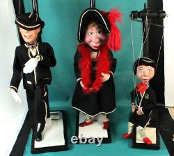 Antique String Marionette / Puppet Family of 3 withStands Spike, Sally & Son RARE