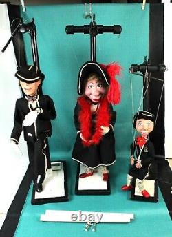 Antique String Marionette / Puppet Family of 3 withStands Spike, Sally & Son RARE