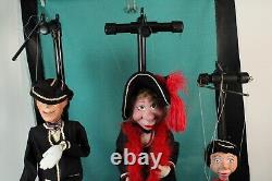 Antique String Marionette / Puppet Family of 3 withStands Spike, Sally & Son RARE