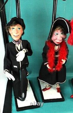 Antique String Marionette / Puppet Family of 3 withStands Spike, Sally & Son RARE