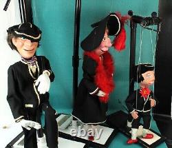 Antique String Marionette / Puppet Family of 3 withStands Spike, Sally & Son RARE