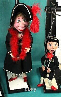 Antique String Marionette / Puppet Family of 3 withStands Spike, Sally & Son RARE
