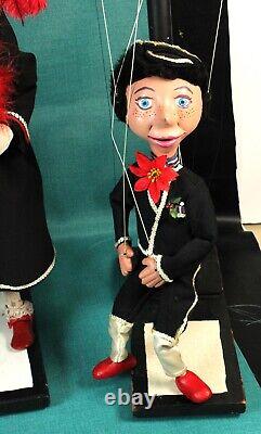Antique String Marionette / Puppet Family of 3 withStands Spike, Sally & Son RARE