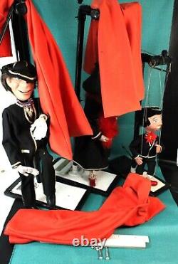 Antique String Marionette / Puppet Family of 3 withStands Spike, Sally & Son RARE