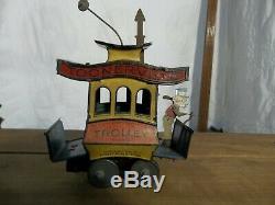 Antique Tin Toy Wind-Up Fontaine Fox Toonerville Trolley Germany 1922