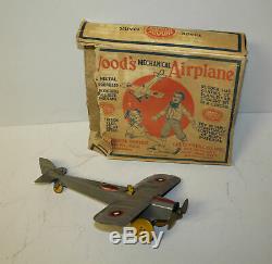 Antique Tin Wind Up Mechanical Airplane Toy Woods Girard Toys Louis Marx