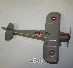 Antique Tin Wind Up Mechanical Airplane Toy Woods Girard Toys Louis Marx