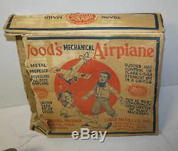 Antique Tin Wind Up Mechanical Airplane Toy Woods Girard Toys Louis Marx