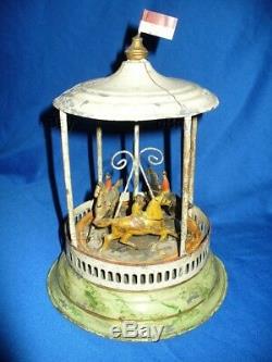 Antique Tin Wind-up Carousel Merry-go-round Gunthermann Horses Childs Toy German