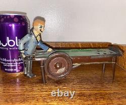 Antique Tin Windup Mechanical Billiard Pool Player Toy VERY RARE Watch Video