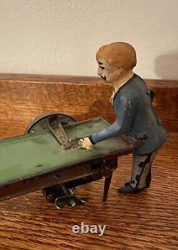 Antique Tin Windup Mechanical Billiard Pool Player Toy VERY RARE Watch Video