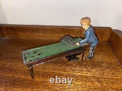 Antique Tin Windup Mechanical Billiard Pool Player Toy VERY RARE Watch Video