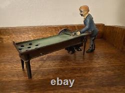 Antique Tin Windup Mechanical Billiard Pool Player Toy VERY RARE Watch Video