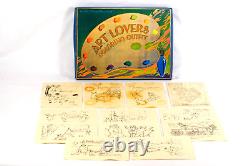 Antique Ullman Mfg Watercolor Painting Set Art Lovers Coloring Outfit & Prints
