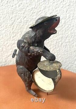 Antique/Vintage 1890's Tin Windup Toy Musical Bear WORKING