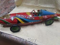 Antique Vintage 1935 Marx Clockwork Wind Up Tin Toy Rocket Racer Race Car NICE