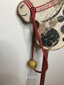Antique-Vintage'40s Kids Toy PLAYSKOOL Play School Wooden Riding Stick Horse