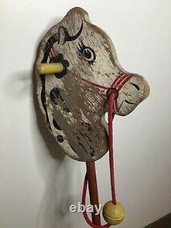 Antique-Vintage'40s Kids Toy PLAYSKOOL Play School Wooden Riding Stick Horse