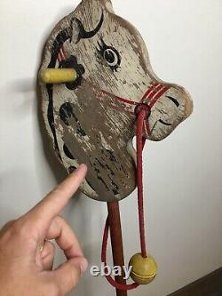 Antique-Vintage'40s Kids Toy PLAYSKOOL Play School Wooden Riding Stick Horse