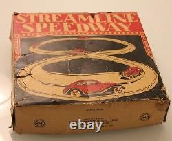 Antique Vintage Louis Marx Tin Wind Up Streamline Speedway Race Cars Track & Box