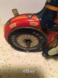 Antique Vintage Marx Police Ballon Motorcycle Tin Litho Wind Up Toy