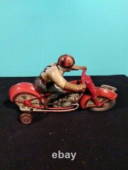 Antique Vintage Technofix Tin Litho Motorcycle Wind Up Toy US Zone Germany Works