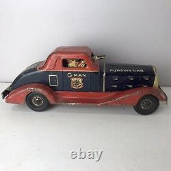 Antique Wind Up Louis Marx G-Man Pursuit Car Tin Metal