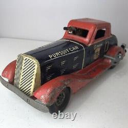 Antique Wind Up Louis Marx G-Man Pursuit Car Tin Metal