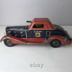 Antique Wind Up Louis Marx G-Man Pursuit Car Tin Metal