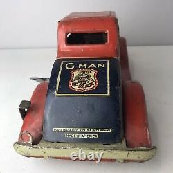 Antique Wind Up Louis Marx G-Man Pursuit Car Tin Metal