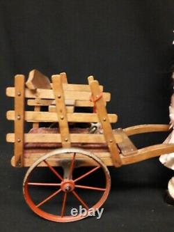 Antique Wind=Up Toy, Simon and Halbig Doll Pulling a Cart