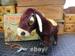 Antique Wind-Up Toy Winking Donkey Made in Japan with Box