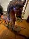 Antique Wood Rocking Horse on Removable Wheeled Platform Wooden Pull Toy Horse