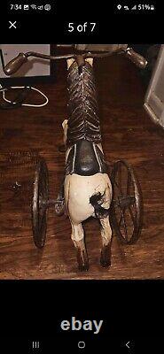 Antique Wooden & Wrought Iron Hand Carved Horse Tricycle